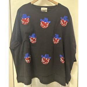 Fantastic Fawn Size Small Oversized Americana Shirt Cowboy Sequin 4th July Flag